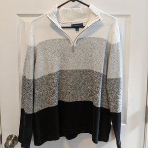 Karen Scott black gray white stripe sweater